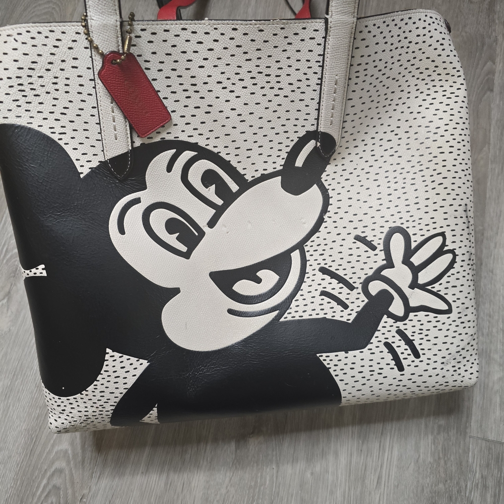 ❤️Large  Coach Disney Mickey Mouse X Keith Haring Highline Brass/Chalk Tote - Picture 5 of 10